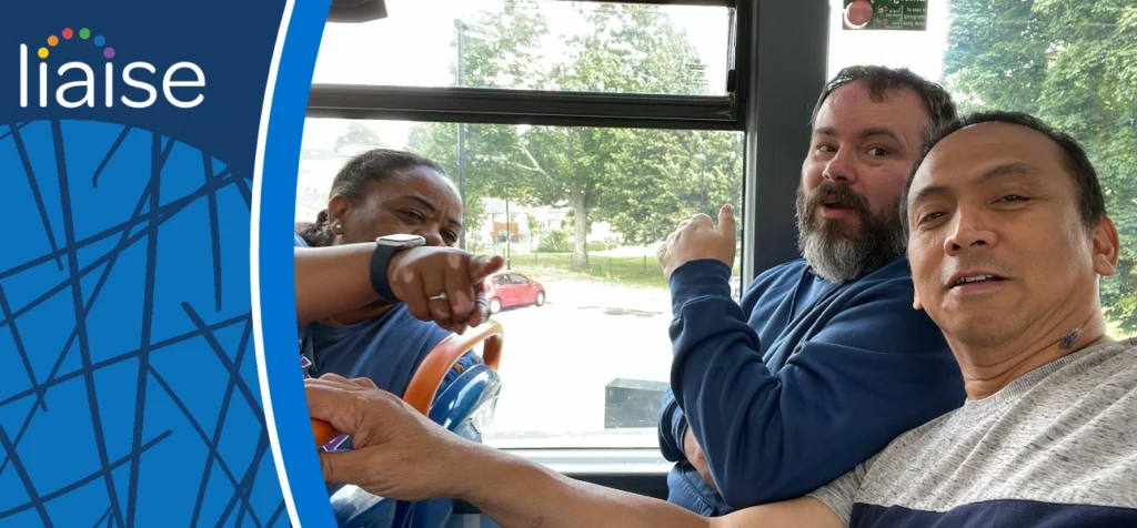 Nicholas confidently taking his first independent bus journey with support from Willow Tree Lodge staff