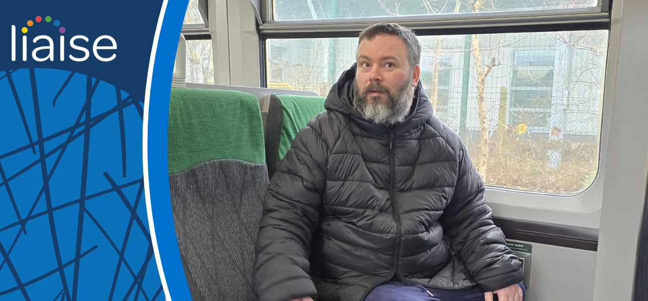 Nicholas marking train travel independence outcomes with Liaise on his journey