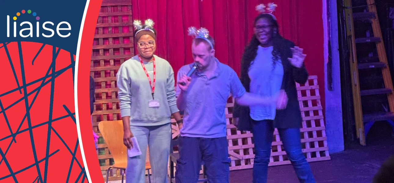 Kieran taking part in group drama activities, developing skills via Liaise outcomes support