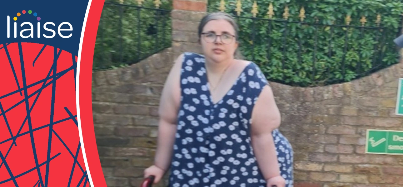 Jennifer taking part in a supported at-home personal training session to improve health and mobility